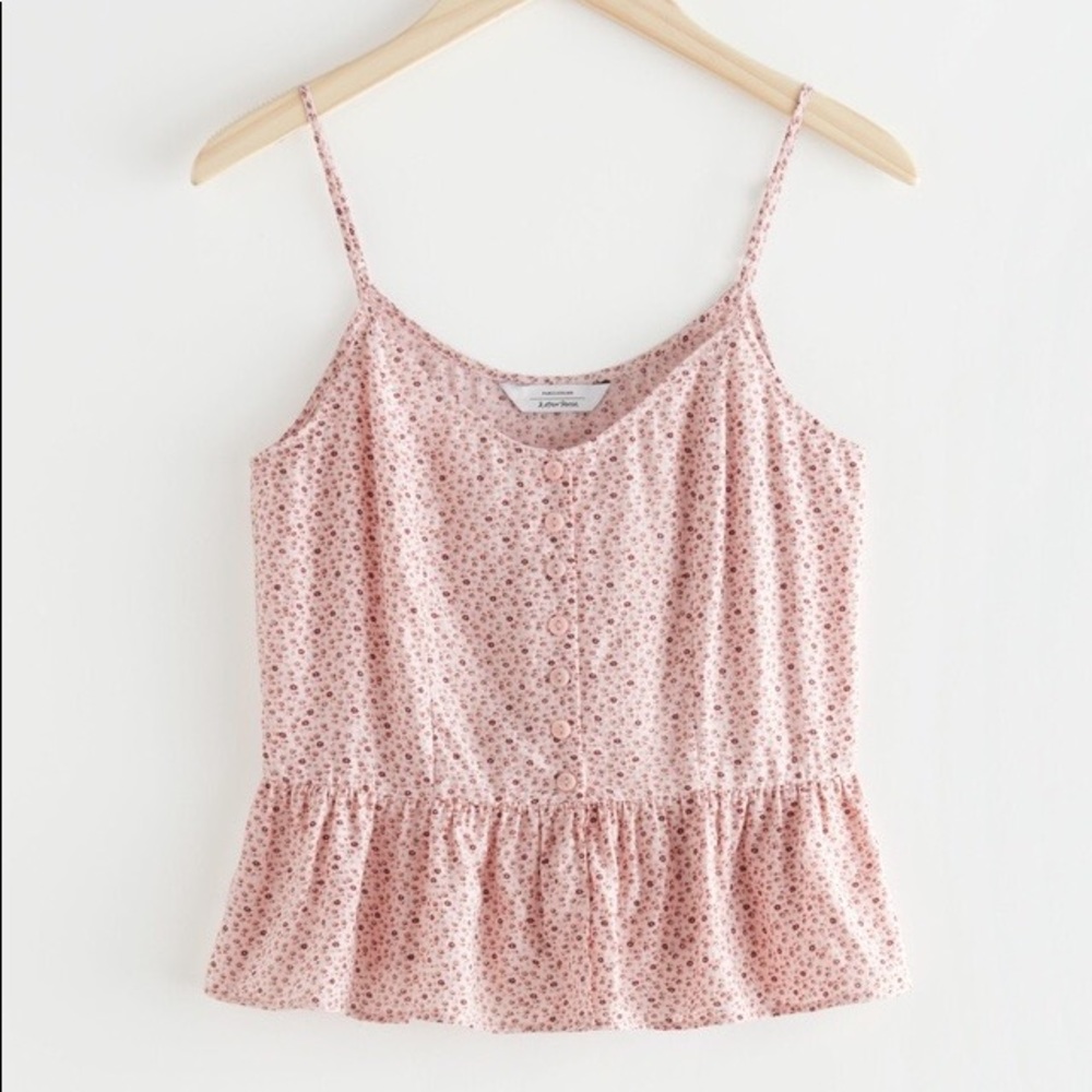 & Other Stories Buttoned Jacquard Strap Floral Top